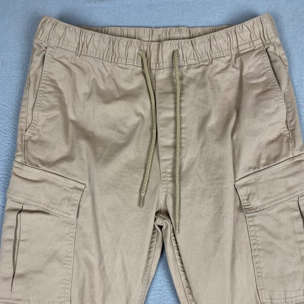 H&M Skinny Fit Drawstring Elastic Waist Cargo Pants Mens Medium Tan Khaki